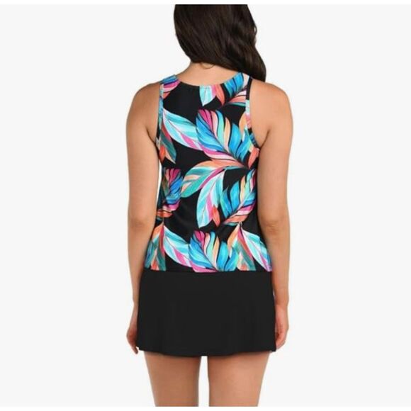 NEW 24th & Ocean Tankini Top Size 16 Multicolor Leaf Print NWT - Picture 2 of 6